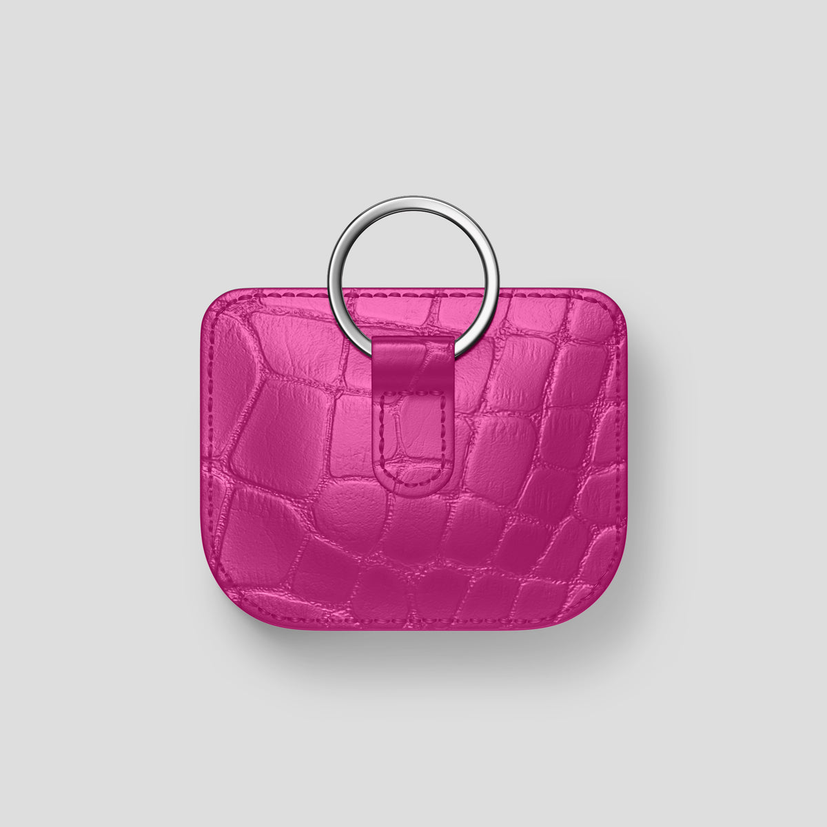 Fuchsia AirPods (4th gen) Pouch In Alligator with Steel Metal -5 | Fuchsia-Steel