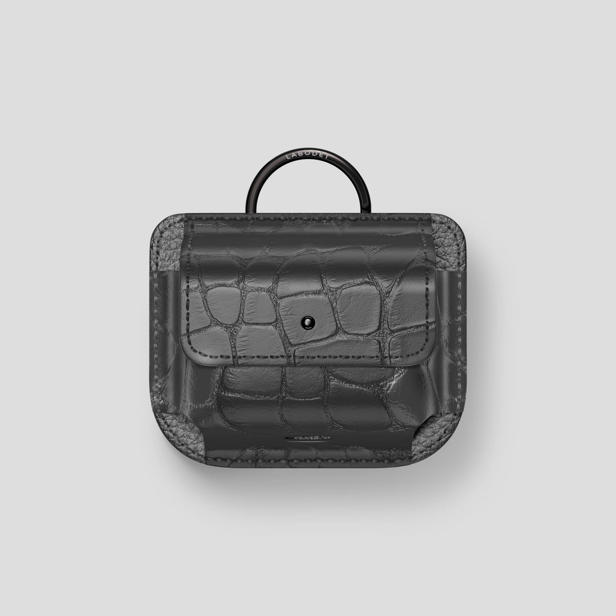 Grey AirPods (4th gen) Pouch In Alligator with Black Metal -1 | Grey-Black