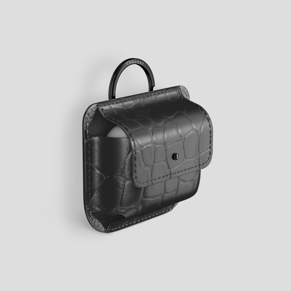 Grey AirPods (4th gen) Pouch In Alligator with Black Metal -2 | Grey-Black