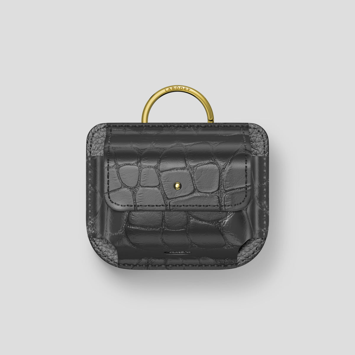 Grey AirPods (4th gen) Pouch In Alligator with Gold Metal -1 | Grey-Gold
