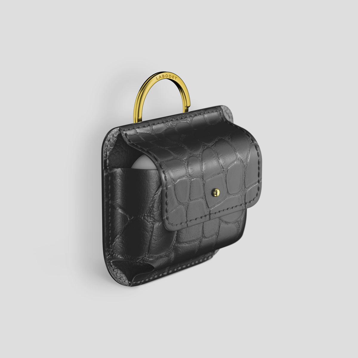 Grey AirPods (4th gen) Pouch In Alligator with Gold Metal -2 | Grey-Gold