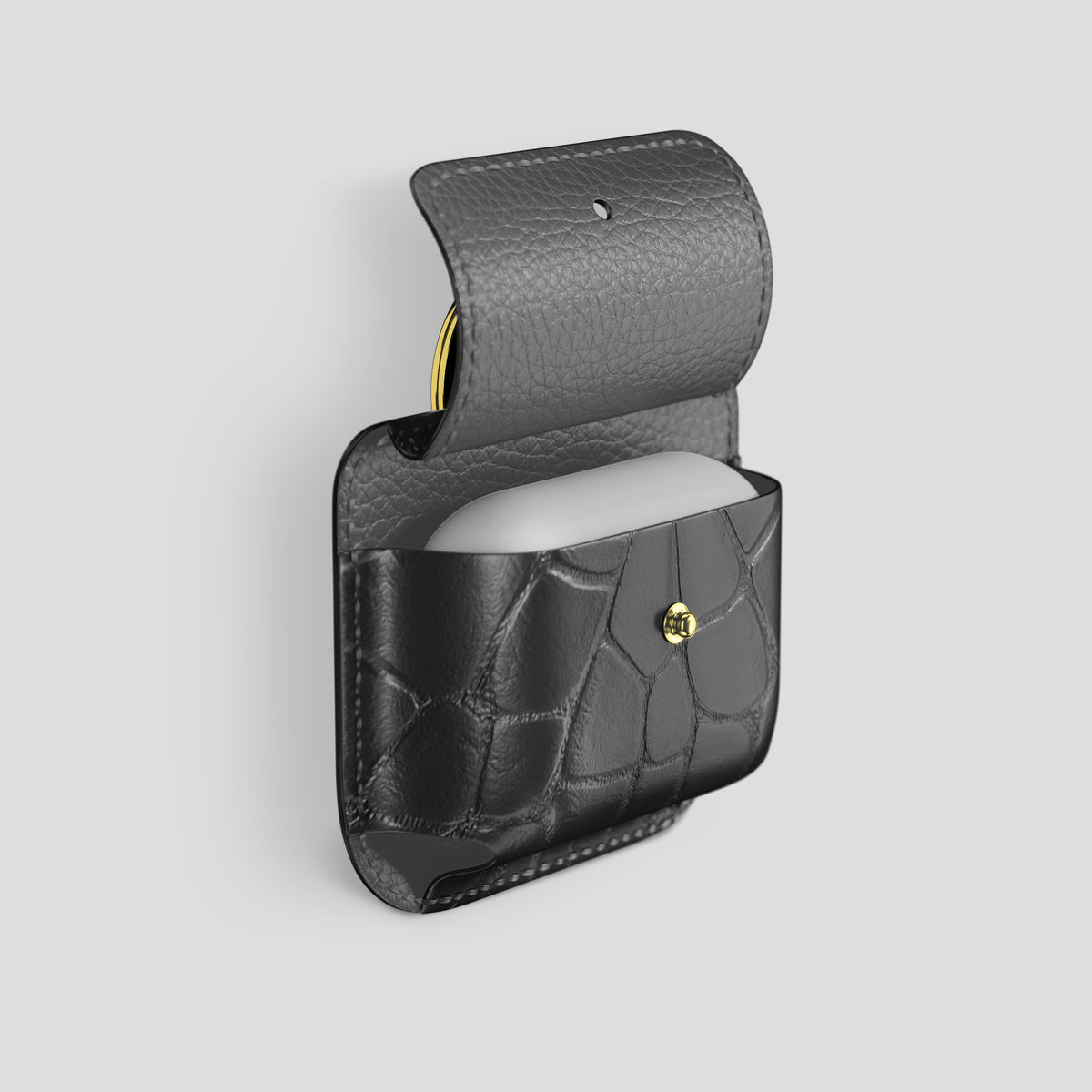Grey AirPods (4th gen) Pouch In Alligator with Gold Metal -3 | Grey-Gold