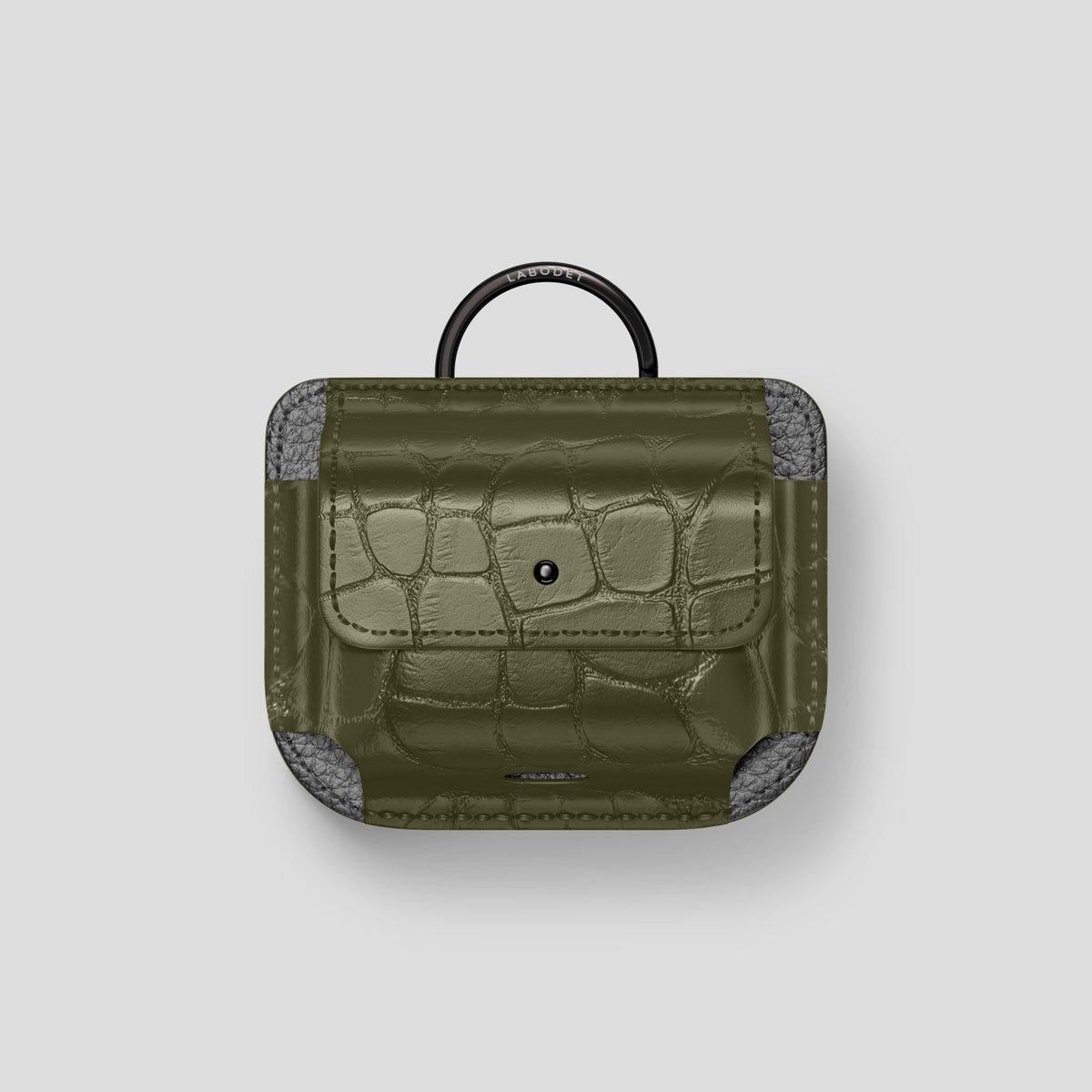 Kaki-Green AirPods (4th gen) Pouch In Alligator with Black Metal -1 | Kaki-Green-Black