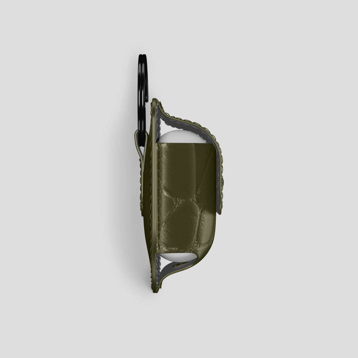 Kaki-Green AirPods (4th gen) Pouch In Alligator with Black Metal -4 | Kaki-Green-Black
