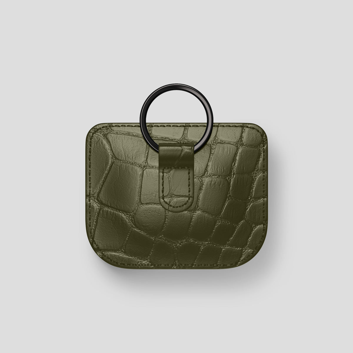 Kaki-Green AirPods (4th gen) Pouch In Alligator with Black Metal -5 | Kaki-Green-Black