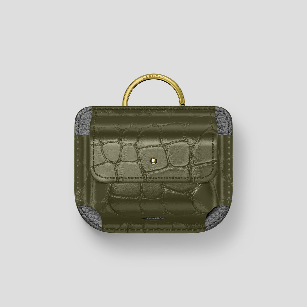 Kaki-Green AirPods (4th gen) Pouch In Alligator with Gold Metal -1 | Kaki-Green-Gold