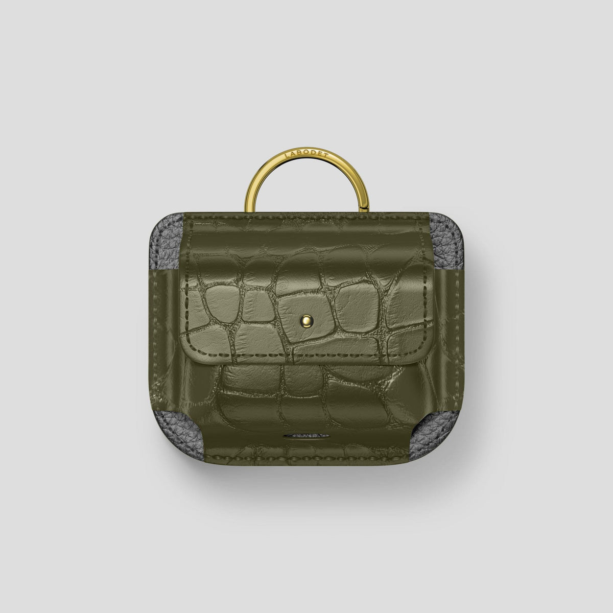 Kaki-Green AirPods Pro (2nd gen) Pouch Alligator with Gold Metal -1 | Kaki-Green-Gold
