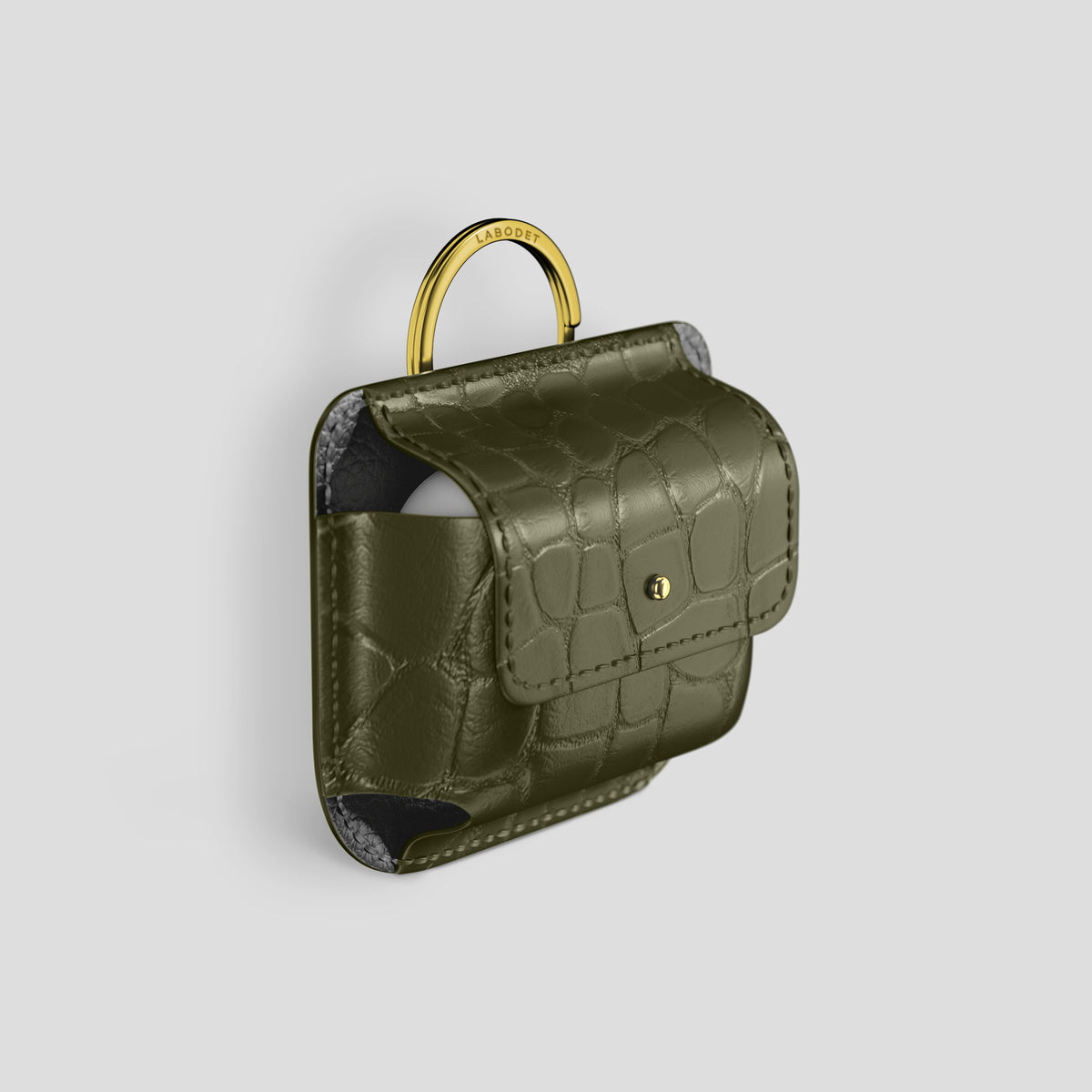 Kaki-Green AirPods (4th gen) Pouch In Alligator with Gold Metal -2 | Kaki-Green-Gold