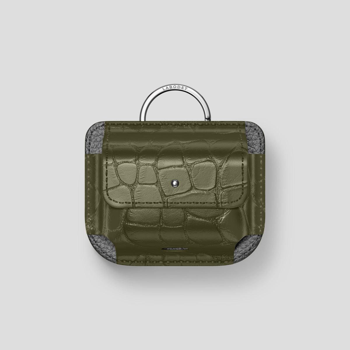 Kaki-Green AirPods (4th gen) Pouch In Alligator with Steel Metal -1 | Kaki-Green-Steel