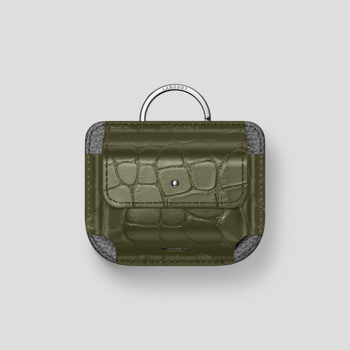 Kaki-Green AirPods Pro (2nd gen) Pouch Alligator with Steel Metal -1 | Kaki-Green-Steel