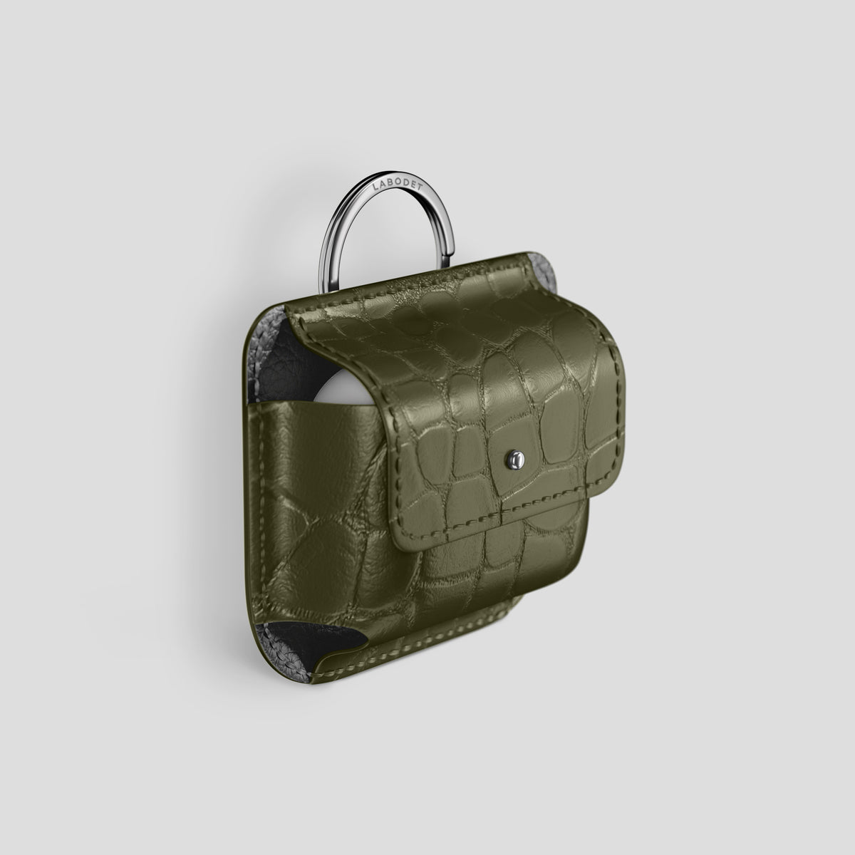 Kaki-Green AirPods (4th gen) Pouch In Alligator with Steel Metal -2 | Kaki-Green-Steel