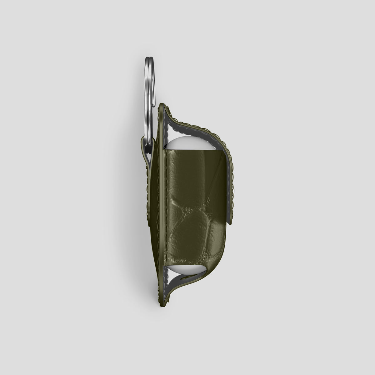 Kaki-Green AirPods (4th gen) Pouch In Alligator with Steel Metal -4 | Kaki-Green-Steel