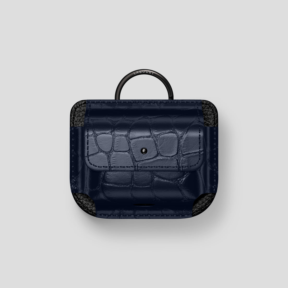 Navy Blue AirPods (4th gen) Pouch In Alligator with Black Metal -1 | Navy-Blue-Black