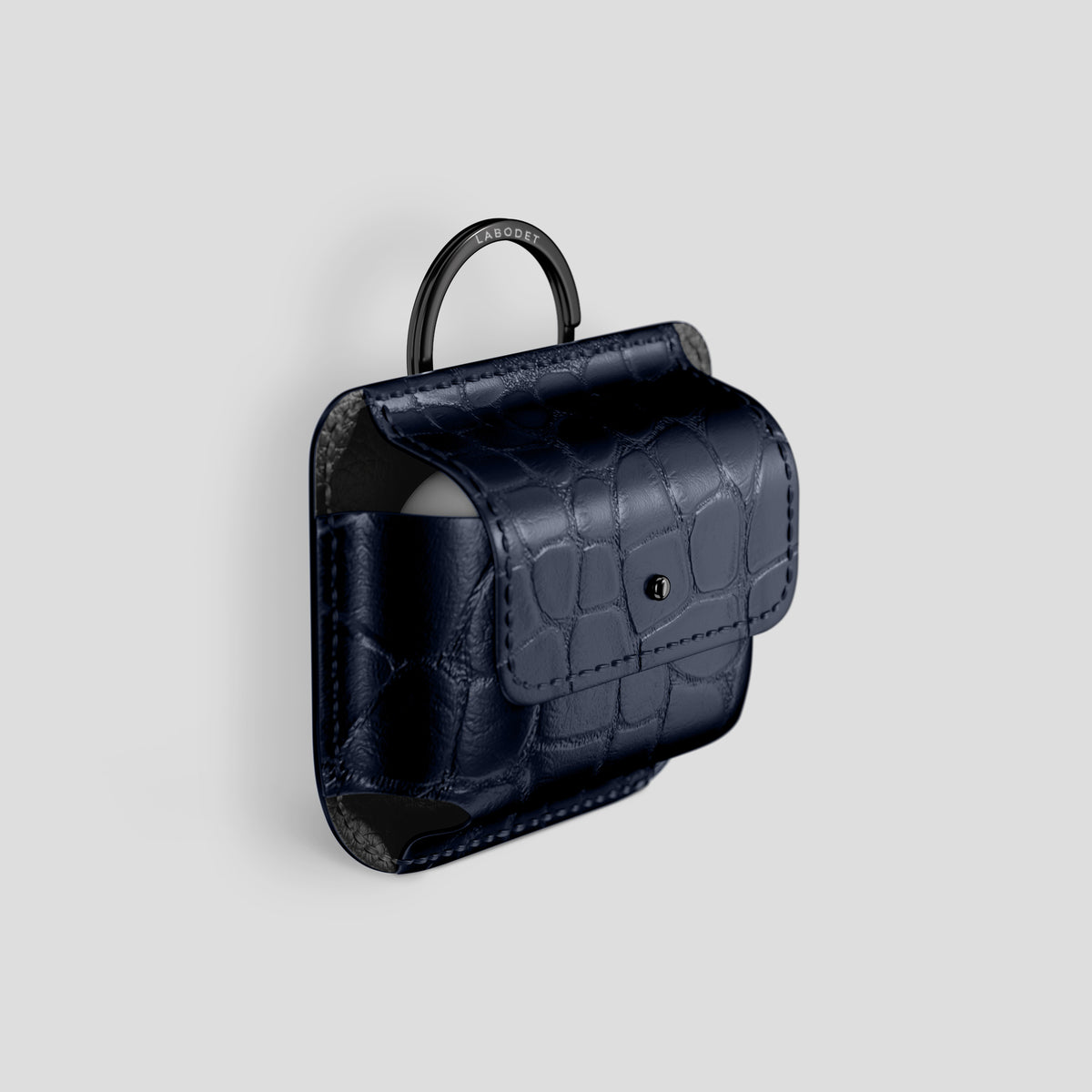 Navy Blue AirPods (4th gen) Pouch In Alligator with Black Metal -2 | Navy-Blue-Black