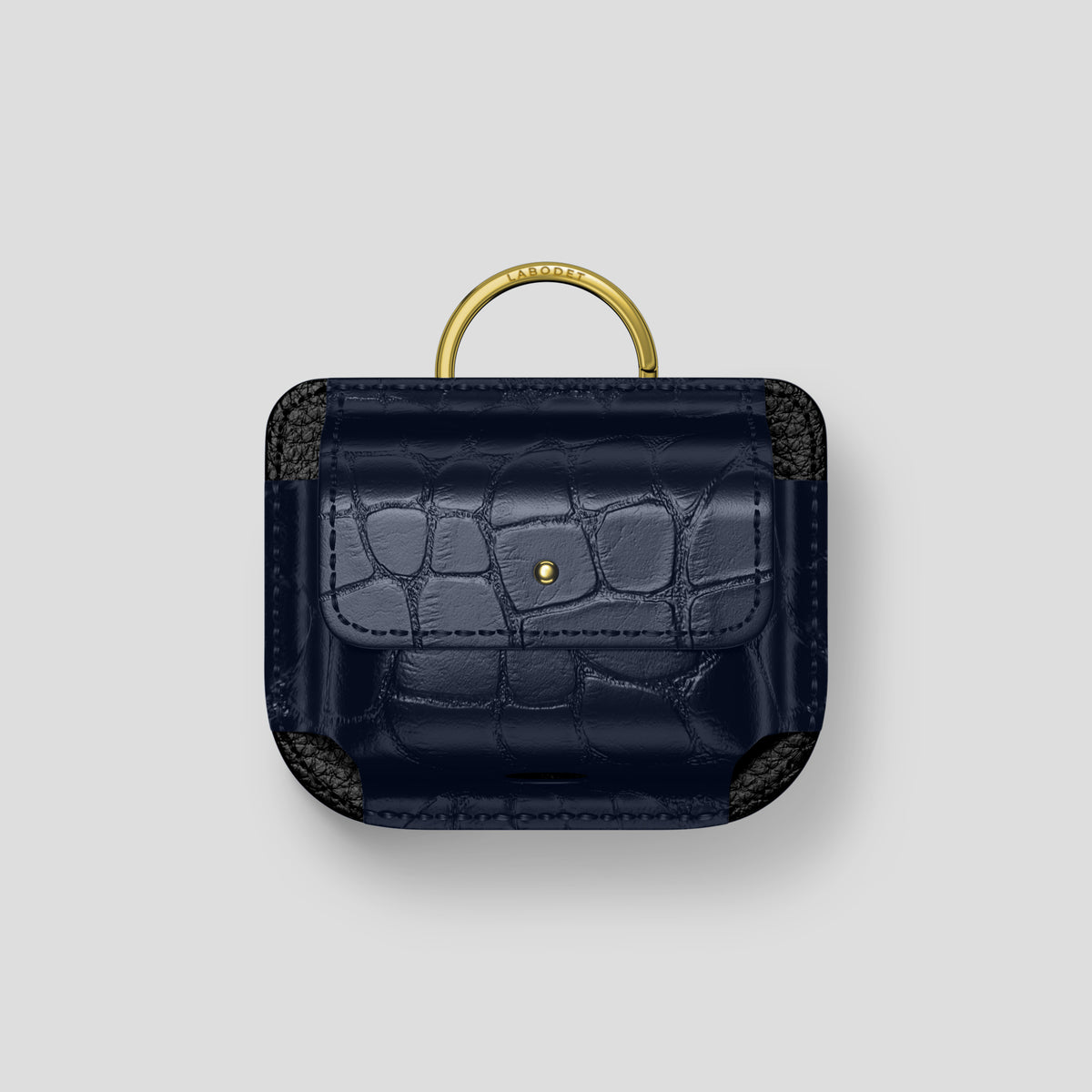 Navy Blue AirPods (4th gen) Pouch In Alligator with Gold Metal -1 | Navy-Blue-Gold