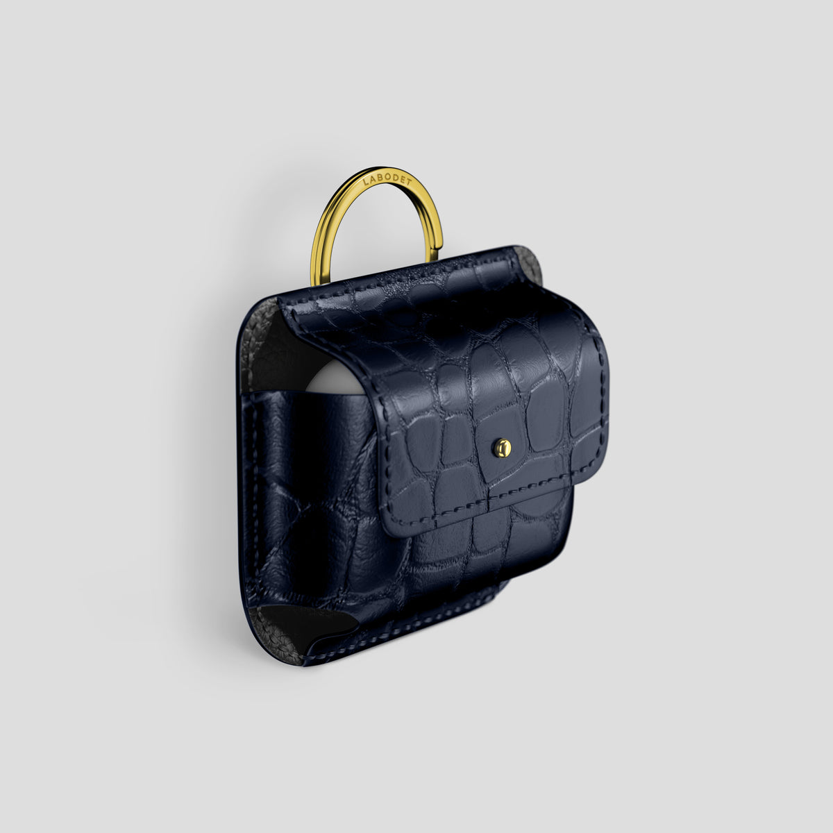 Navy Blue AirPods (4th gen) Pouch In Alligator with Gold Metal -2 | Navy-Blue-Gold