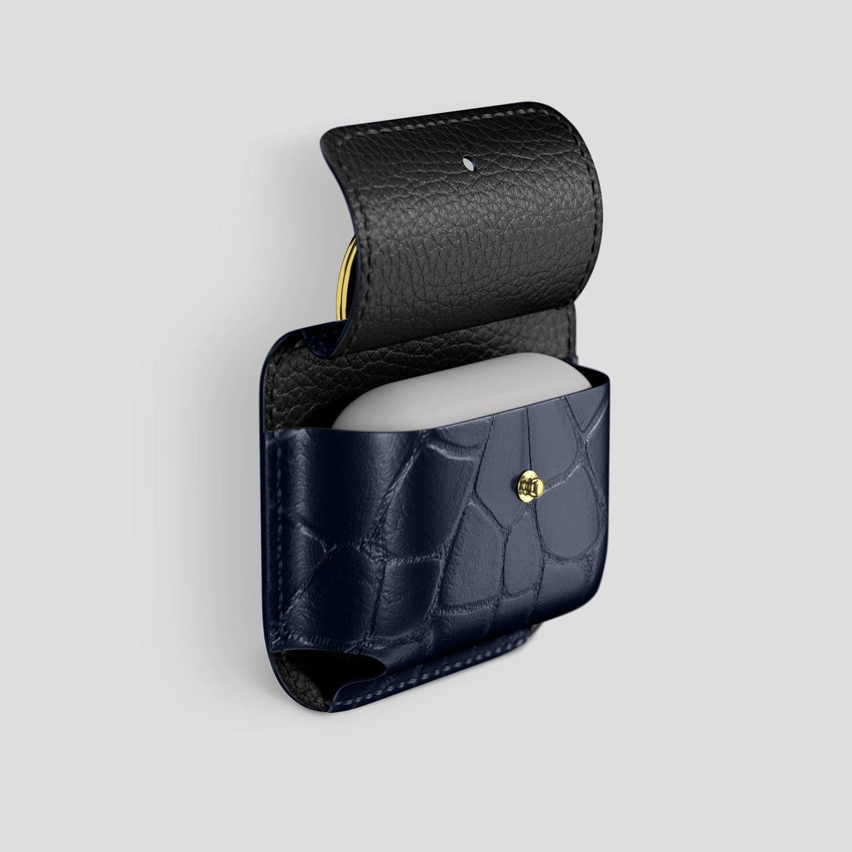 Navy Blue AirPods Pro (1st gen) Pouch Alligator with Gold Metal -3 | Navy-Blue-Gold