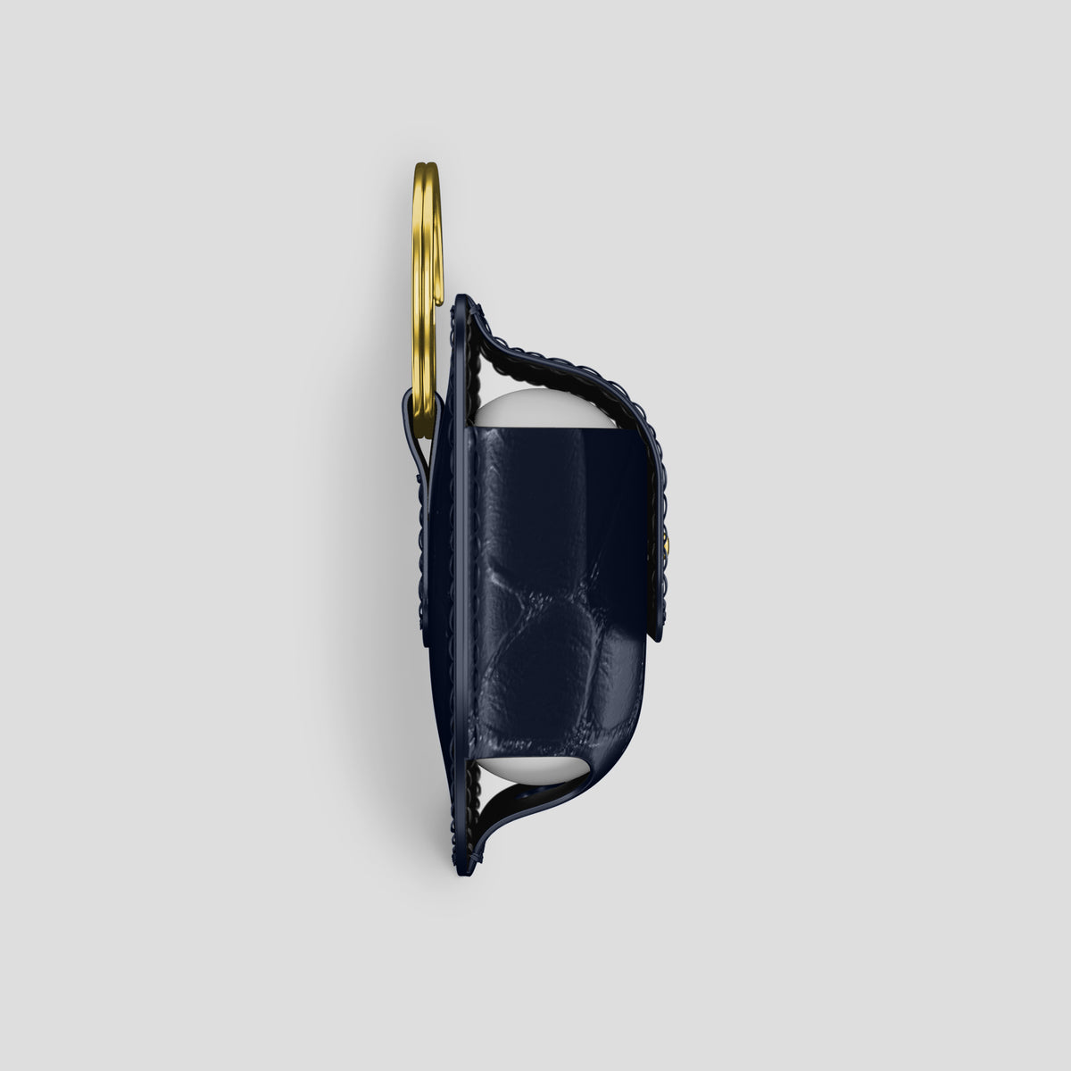 Navy Blue AirPods (4th gen) Pouch In Alligator with Gold Metal -4 | Navy-Blue-Gold