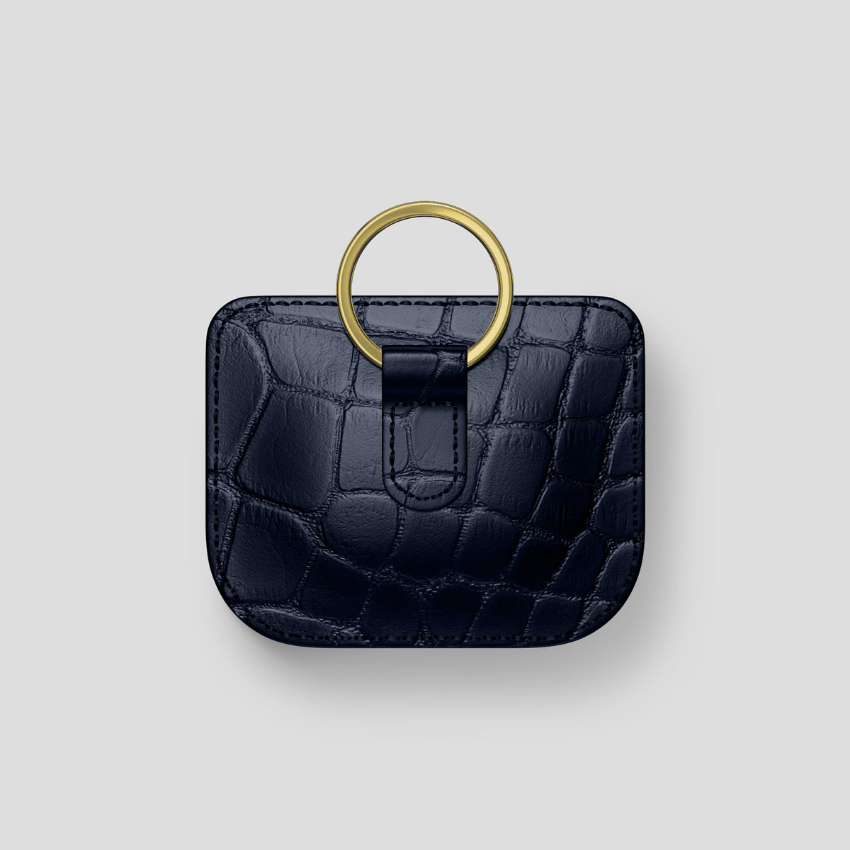 Navy Blue AirPods (4th gen) Pouch In Alligator with Gold Metal -5 | Navy-Blue-Gold