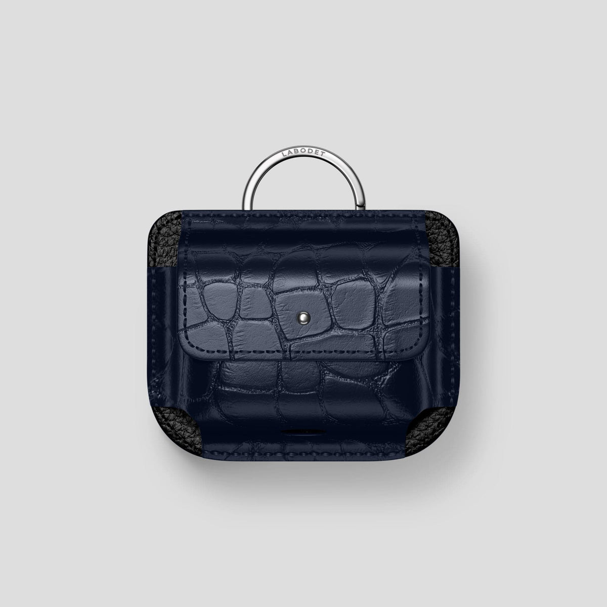 Navy Blue AirPods Pro (1st gen) Pouch Alligator with Steel Metal -1 | Navy-Blue-Steel