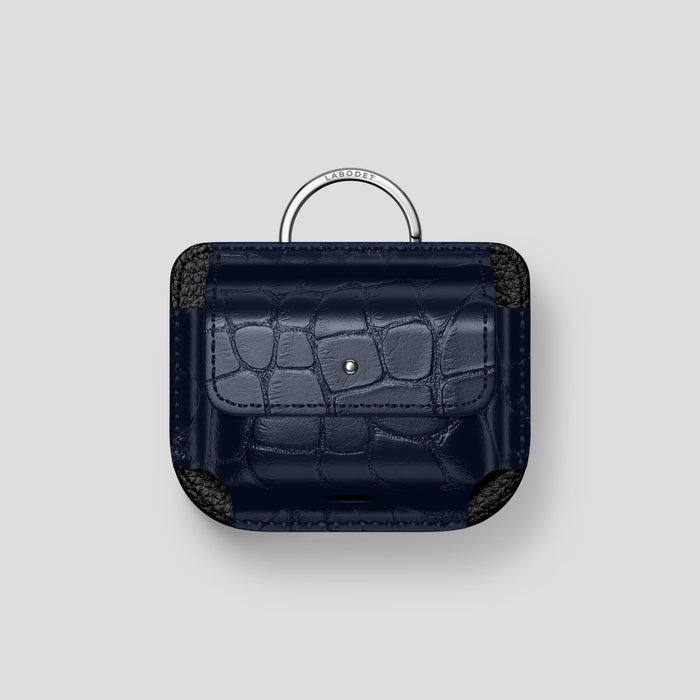 Navy Blue AirPods (4th gen) Pouch In Alligator with Steel Metal -1 | Navy-Blue-Steel