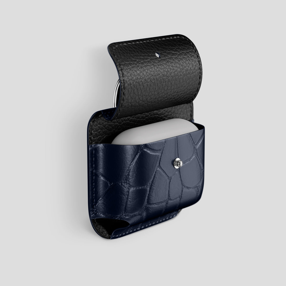 Navy Blue AirPods (4th gen) Pouch In Alligator with Steel Metal -3 | Navy-Blue-Steel