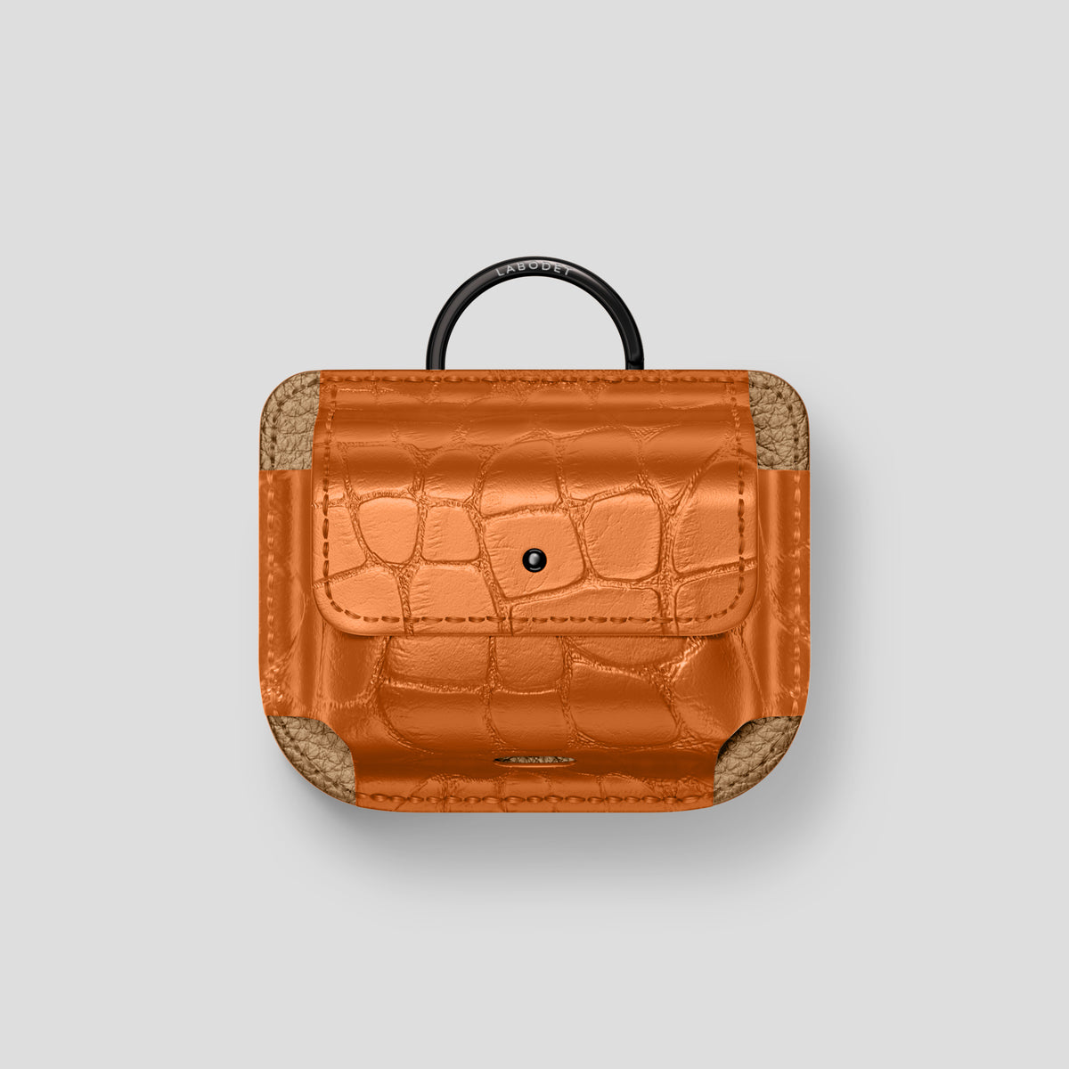 Orange AirPods (4th gen) Pouch In Alligator with Black Metal -1 | Orange-Black