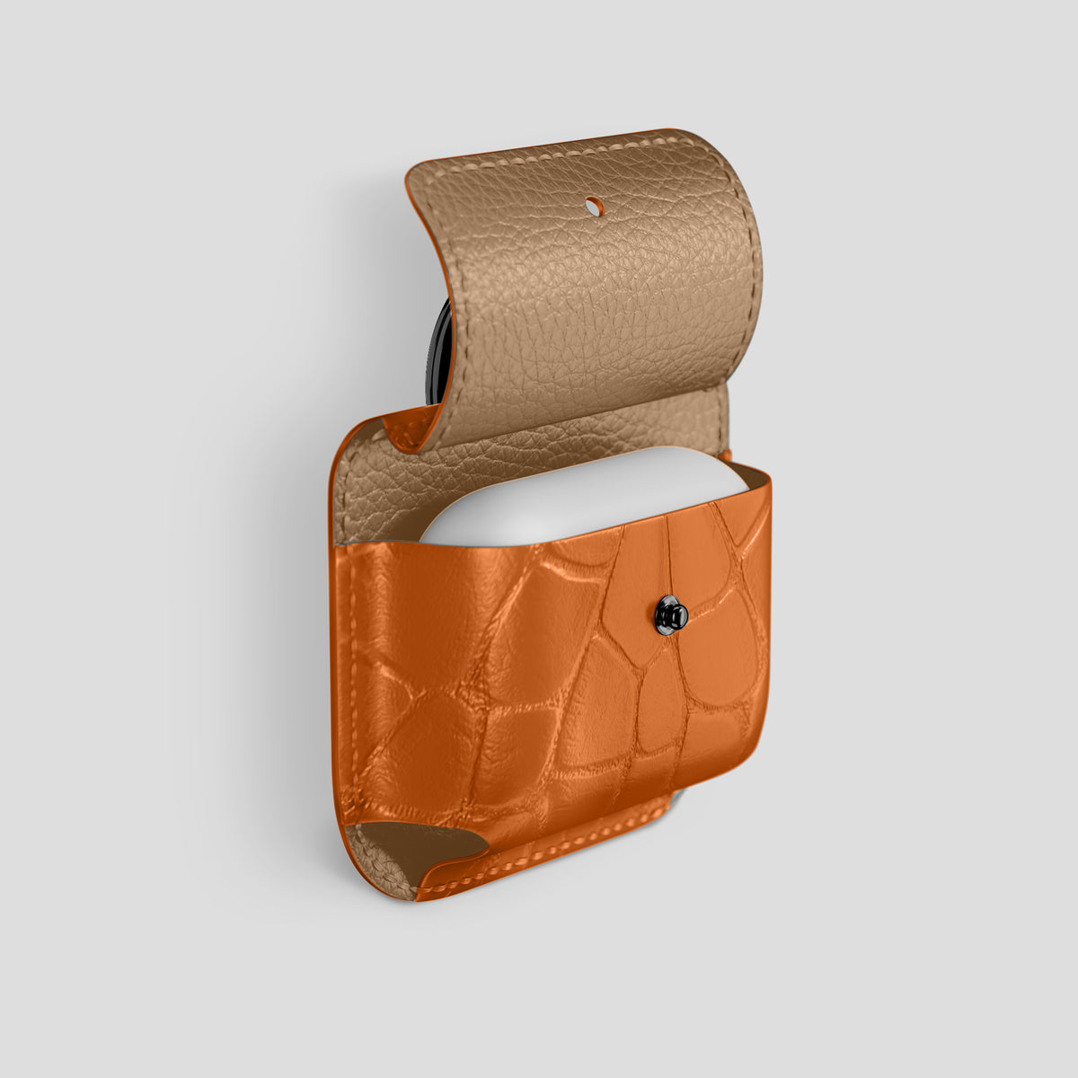 Orange AirPods (4th gen) Pouch In Alligator with Black Metal -3 | Orange-Black