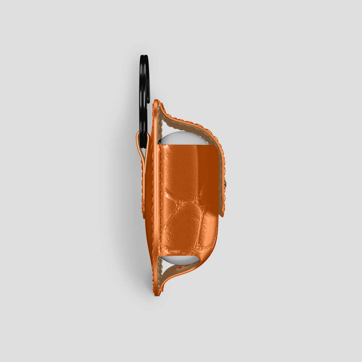 Orange AirPods (4th gen) Pouch In Alligator with Black Metal -4 | Orange-Black