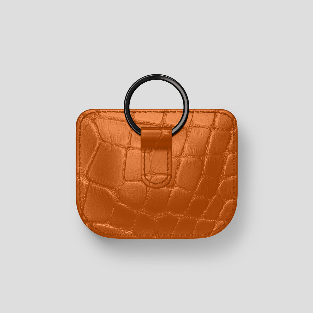 Orange AirPods (4th gen) Pouch In Alligator with Black Metal -5 | Orange-Black