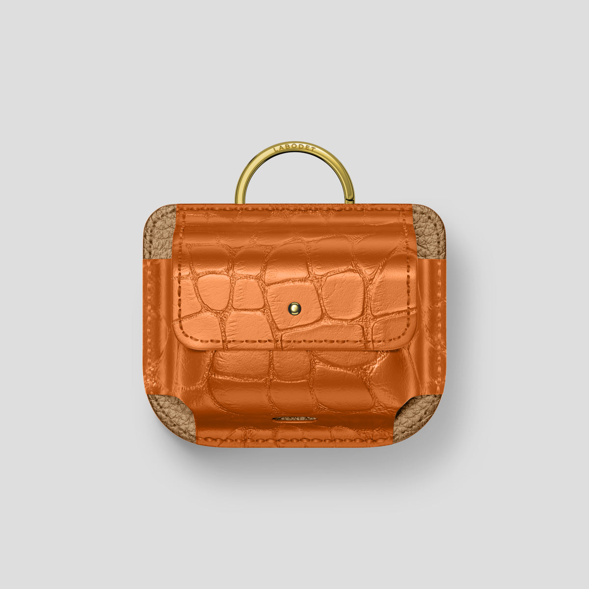 Orange AirPods (4th gen) Pouch In Alligator with Gold Metal -1 | Orange-Gold