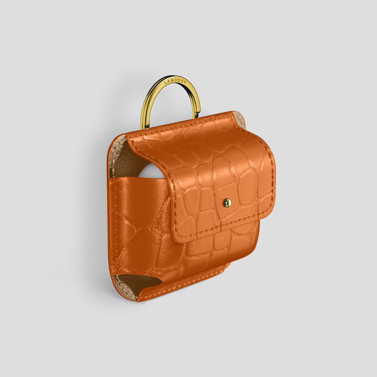 Orange AirPods (4th gen) Pouch In Alligator with Gold Metal -2 | Orange-Gold