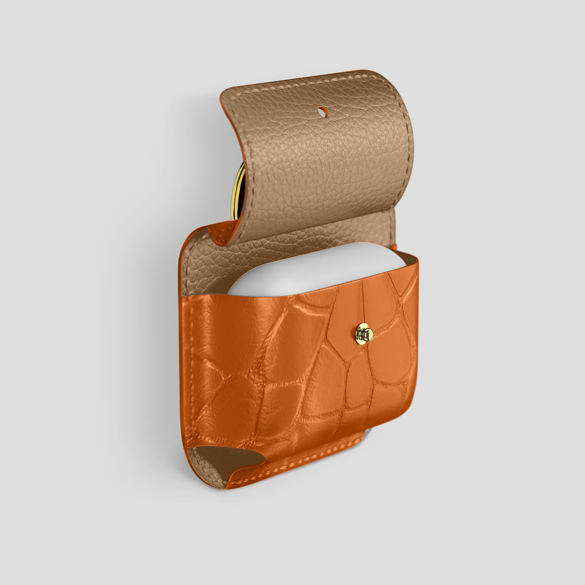 Orange AirPods (4th gen) Pouch In Alligator with Gold Metal -3 | Orange-Gold