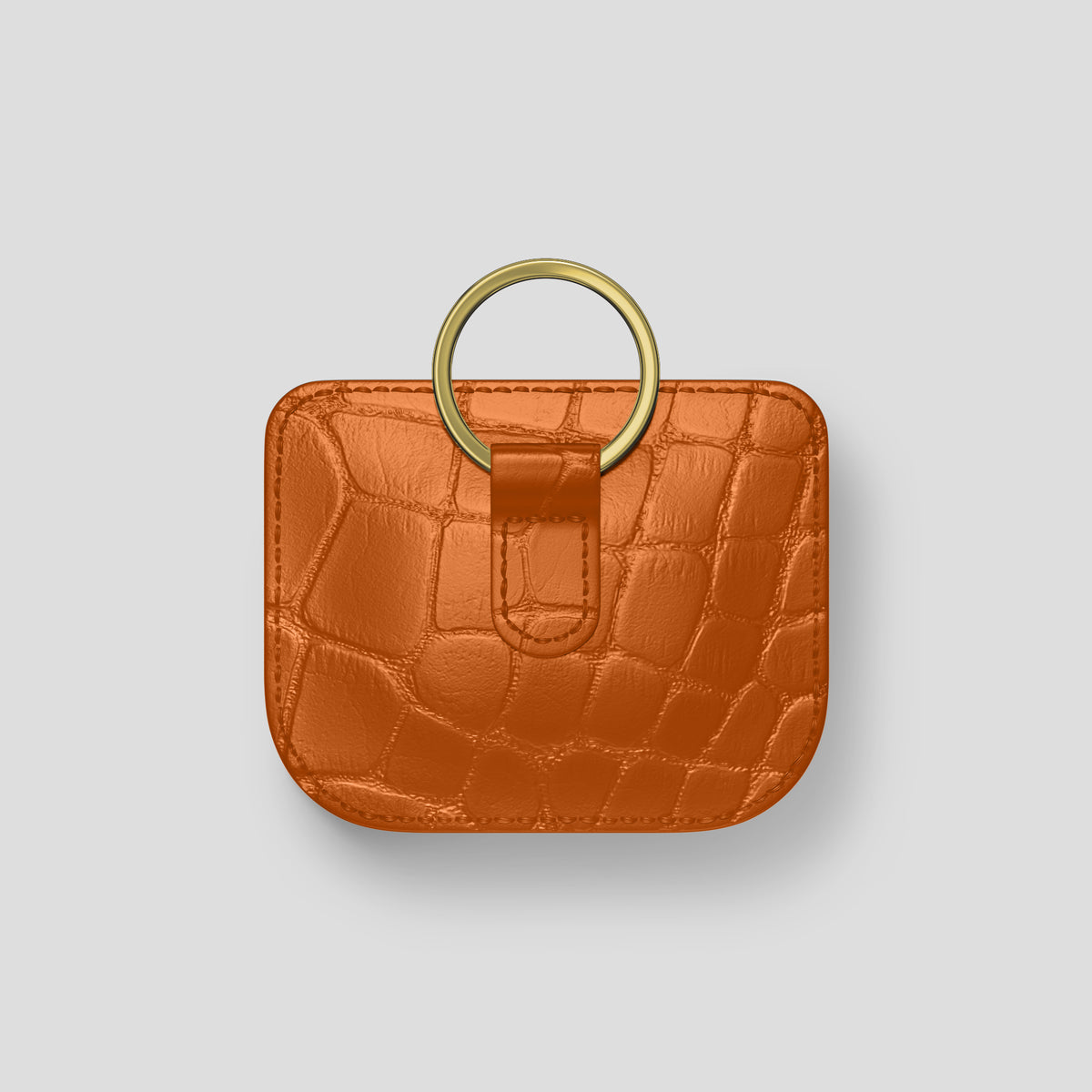 Orange AirPods (4th gen) Pouch In Alligator with Gold Metal -5 | Orange-Gold