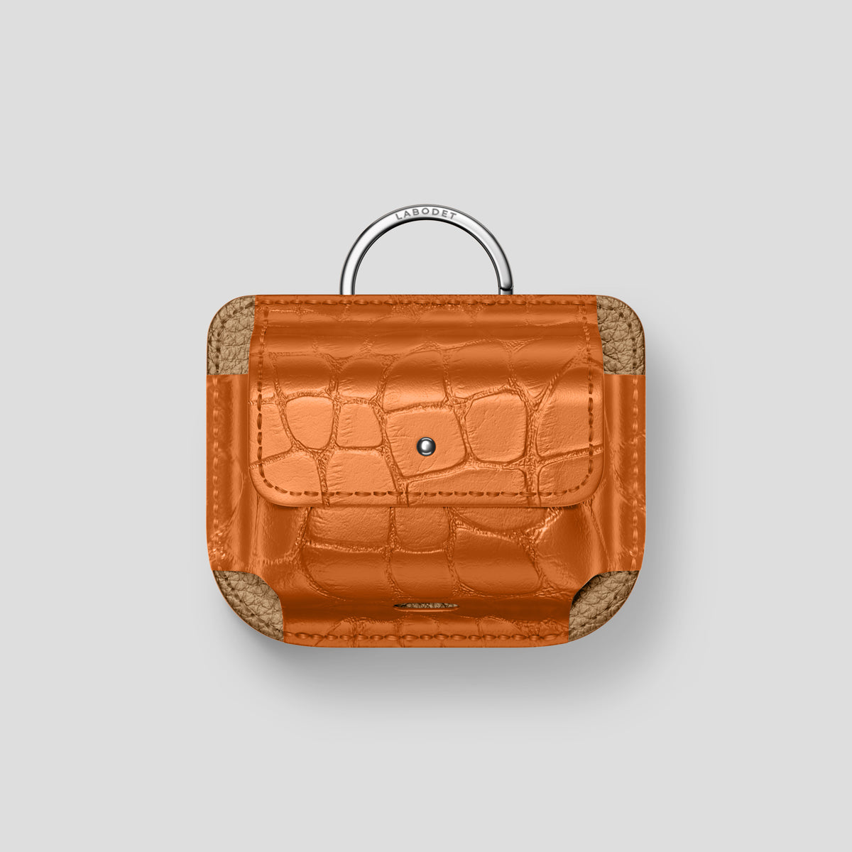 Orange AirPods (4th gen) Pouch In Alligator with Steel Metal -1 | Orange-Steel
