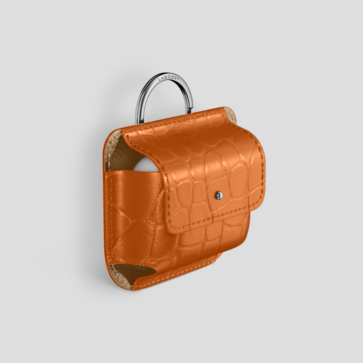 Orange AirPods (4th gen) Pouch In Alligator with Steel Metal -2 | Orange-Steel