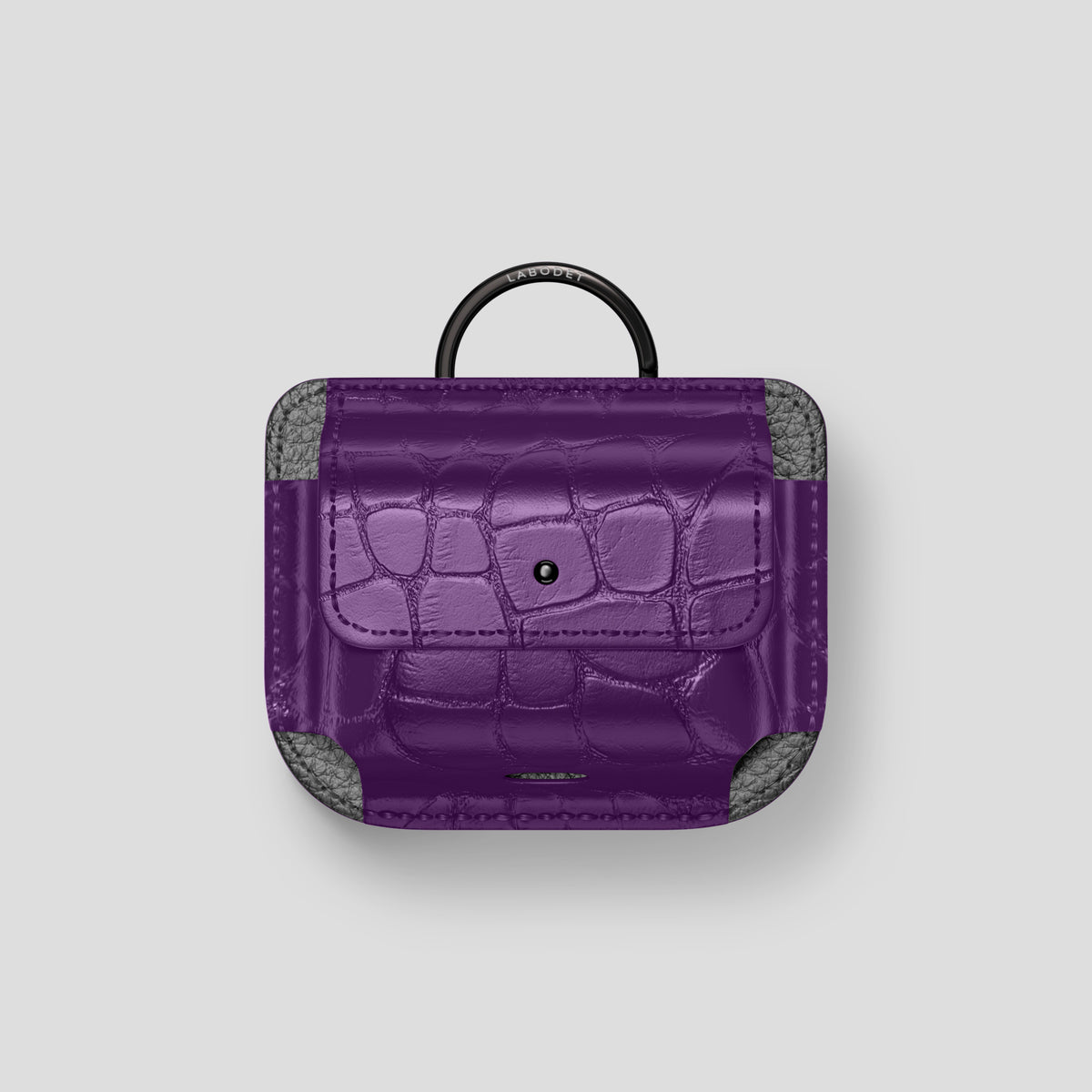 Purple AirPods (4th gen) Pouch In Alligator with Black Metal -1 | Purple-Black