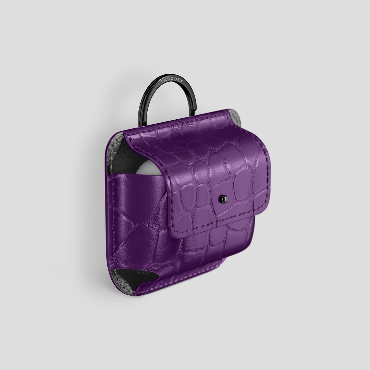 Purple AirPods (4th gen) Pouch In Alligator with Black Metal -2 | Purple-Black