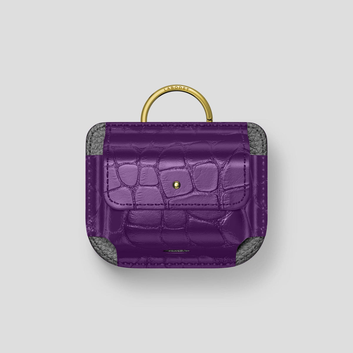 Purple AirPods Pro (2nd gen) Pouch Alligator with Gold Metal -1 | Purple-Gold