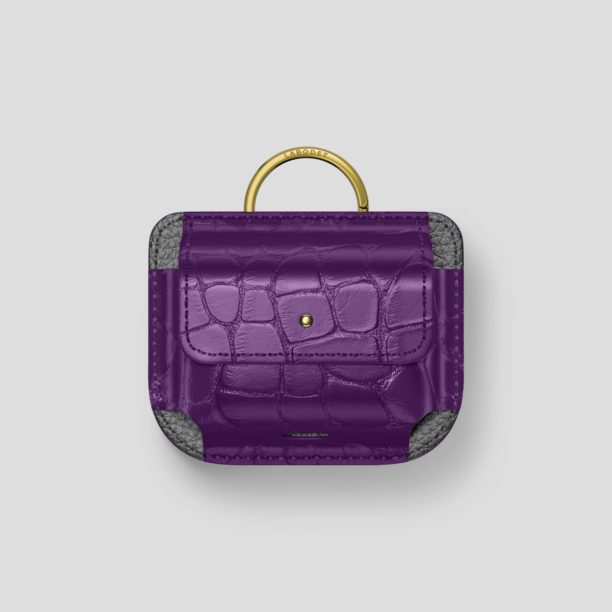 Purple AirPods (4th gen) Pouch In Alligator with Gold Metal -1 | Purple-Gold