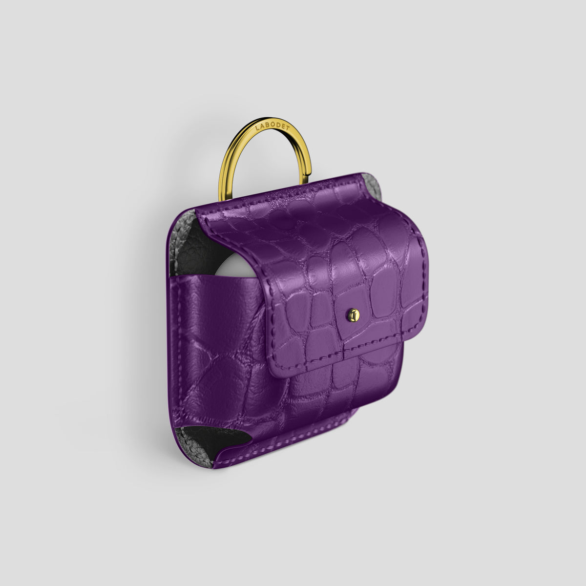 Purple AirPods (4th gen) Pouch In Alligator with Gold Metal -2 | Purple-Gold