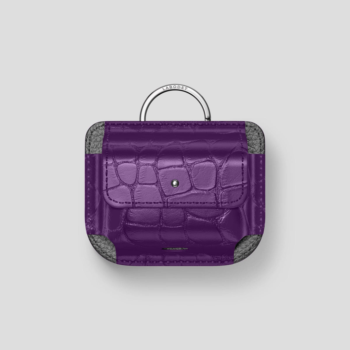 Purple AirPods Pro (2nd gen) Pouch Alligator with Steel Metal -1 | Purple-Steel