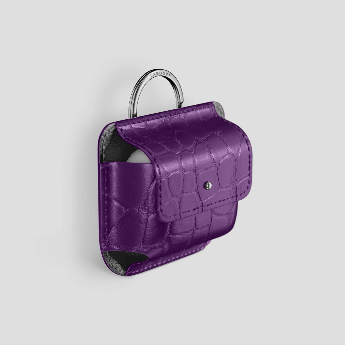 Purple AirPods (4th gen) Pouch In Alligator with Steel Metal -2 | Purple-Steel