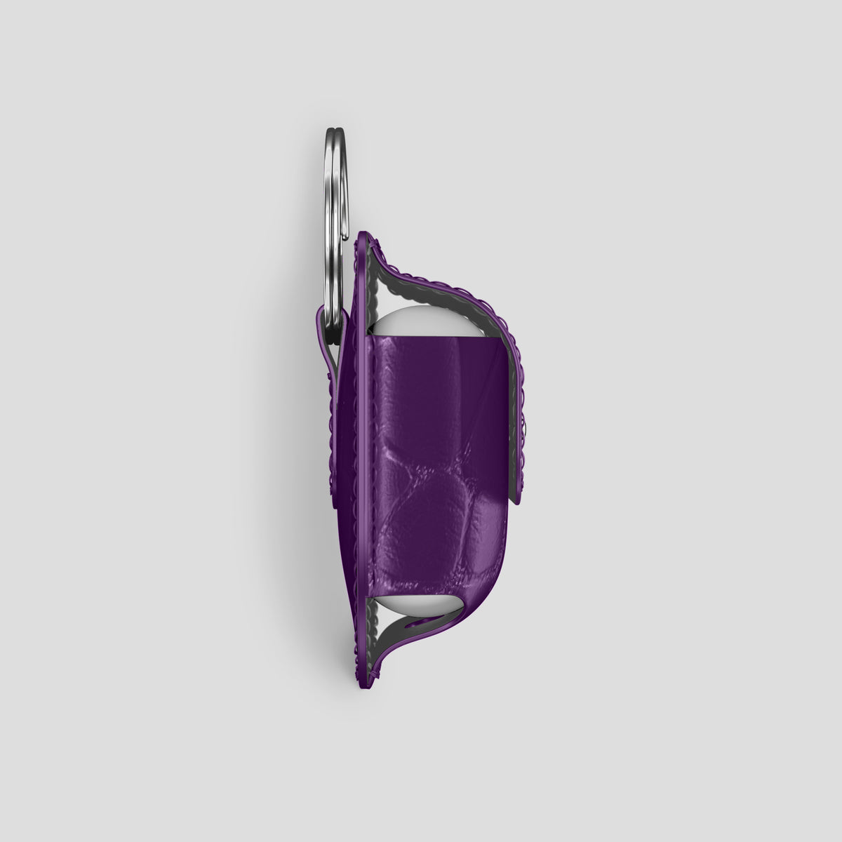 Purple AirPods (4th gen) Pouch In Alligator with Steel Metal -4 | Purple-Steel