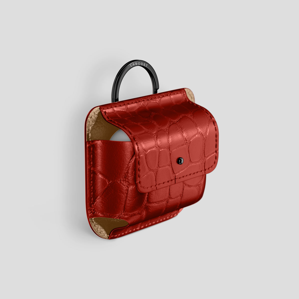 Red AirPods (4th gen) Pouch In Alligator with Black Metal -2 | Red-Black