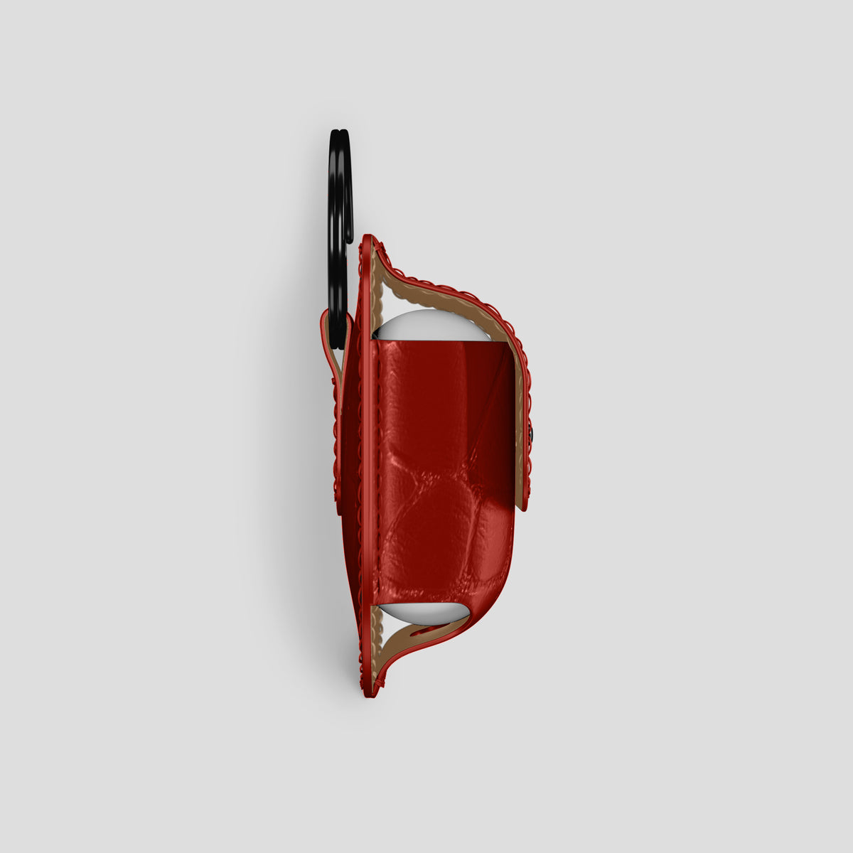 Red AirPods (4th gen) Pouch In Alligator with Black Metal -4 | Red-Black