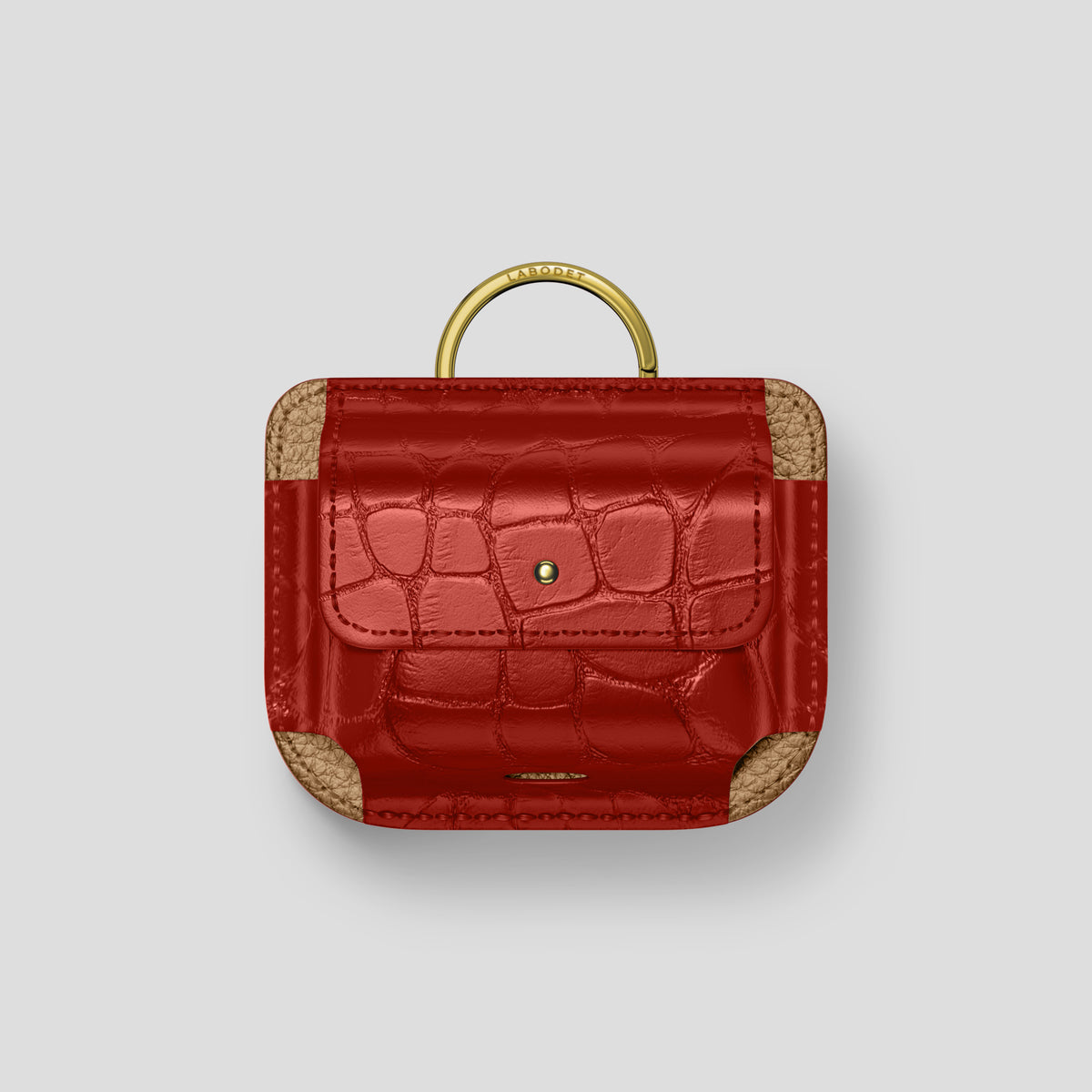 Red AirPods (4th gen) Pouch In Alligator with Gold Metal -1 | Red-Gold