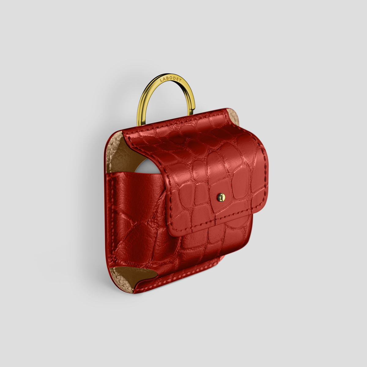 Red AirPods (4th gen) Pouch In Alligator with Gold Metal -2 | Red-Gold