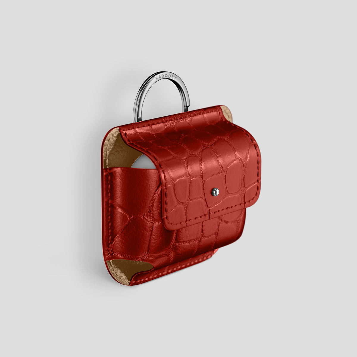 Red AirPods (4th gen) Pouch In Alligator with Steel Metal -2 | Red-Steel