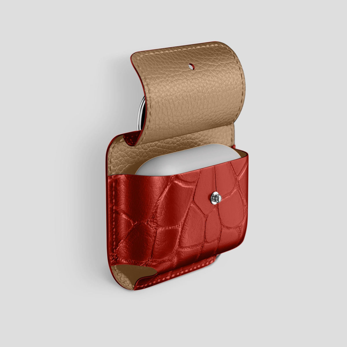 Red AirPods Pro (1st gen) Pouch Alligator with Steel Metal -3 | Red-Steel